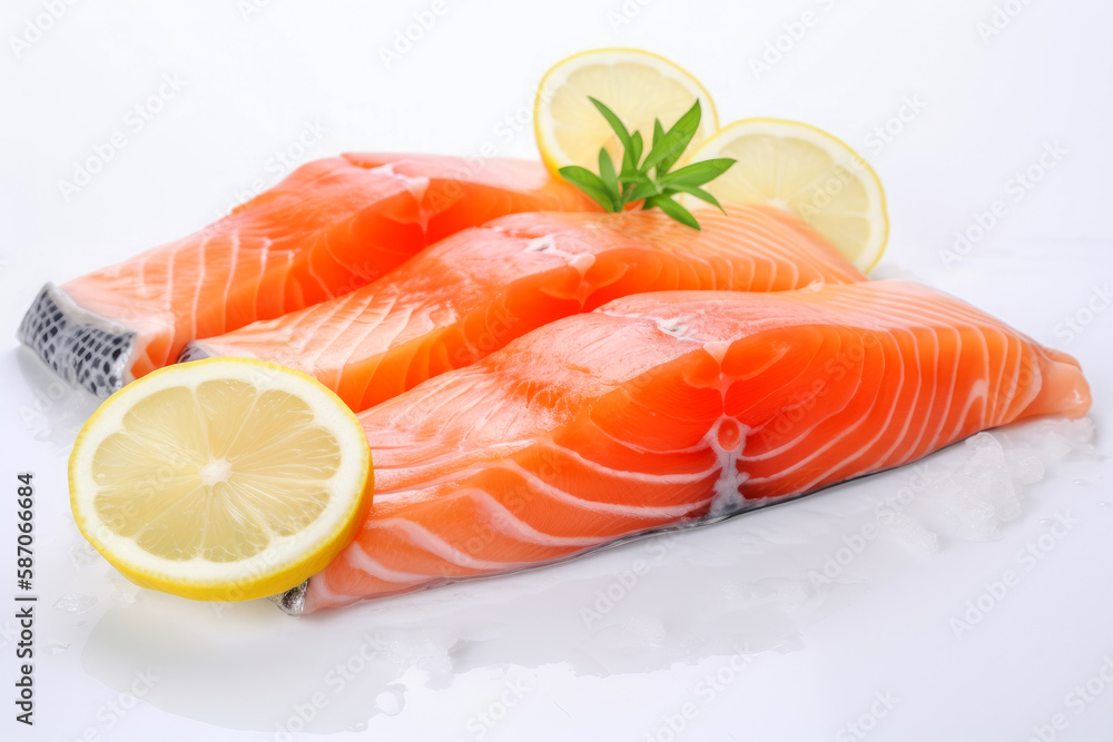 fresh salmon with lemon and mint close-up