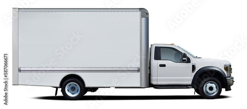 Modern american full white color delivery truck side view isolated on white background.
