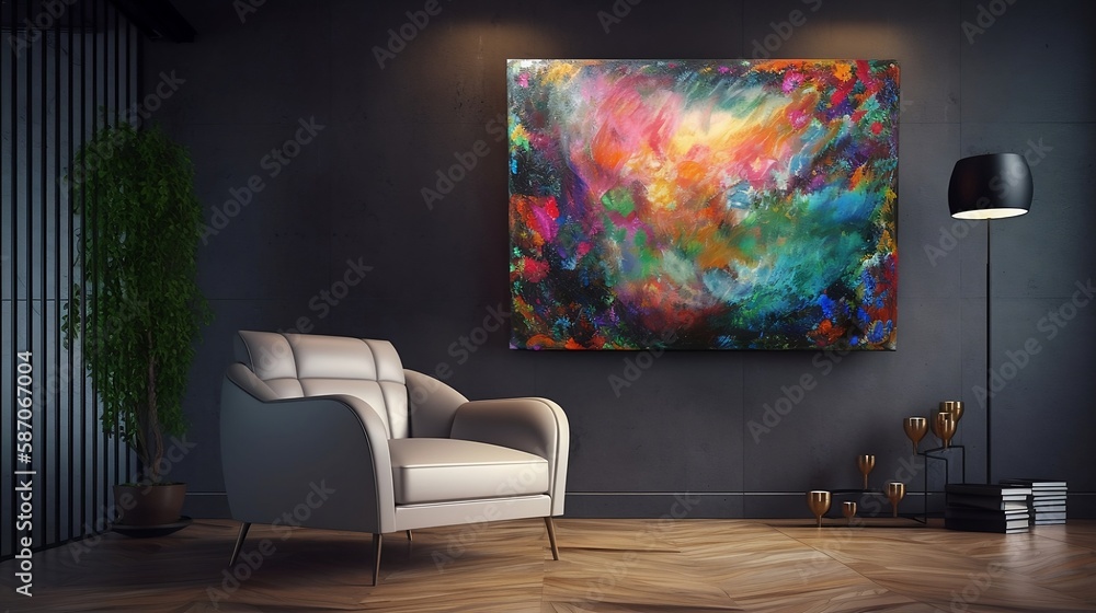 sofa with vibrant and eye-catching art on simple plain wall background - ideal for real estate photography and interior design. generative ai sofa with vibrant and eye-catching art on simple plain wall background - ideal for real estate photography and interior design. generative ai
