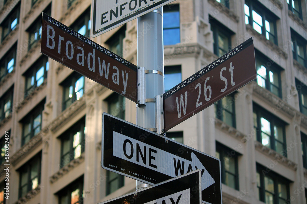 Brown West 26th Street and Broadway historic sign Brown West 26th Street and Broadway historic sign