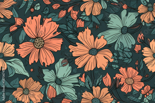 Spring flowers abstract seamless background pattern. Generative ai