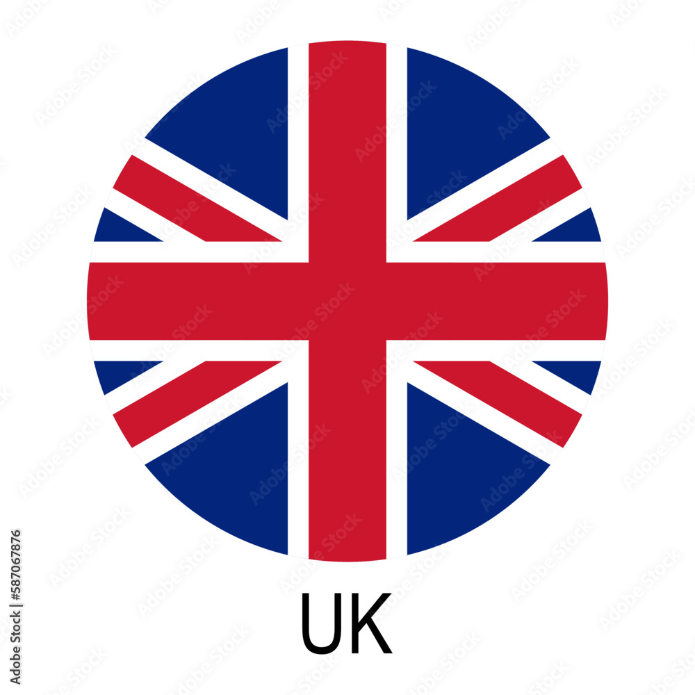 Flag of UK round icon or badge. United Kingdom and Great Britain circle button. British national symbol. Vector illustration Flag of UK round icon or badge. United Kingdom and Great Britain circle button. British national symbol. Vector illustration