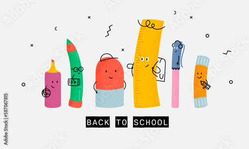 Back to school, fun hand drawn character design, great for students, schoolchildren for poster, background or cover - vector design