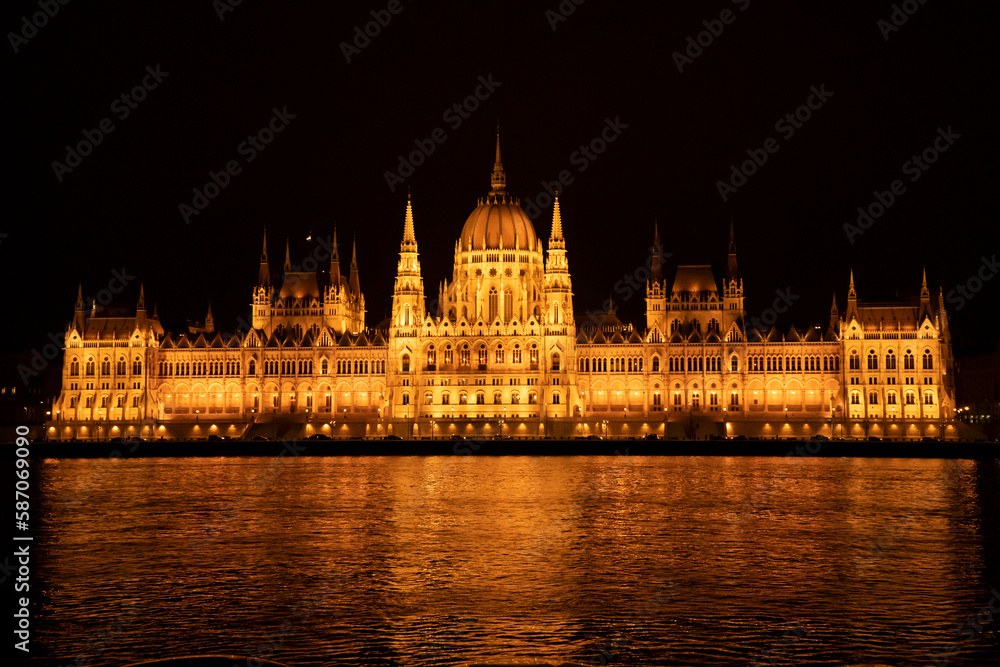 View of the iconic Budapest parliament at night