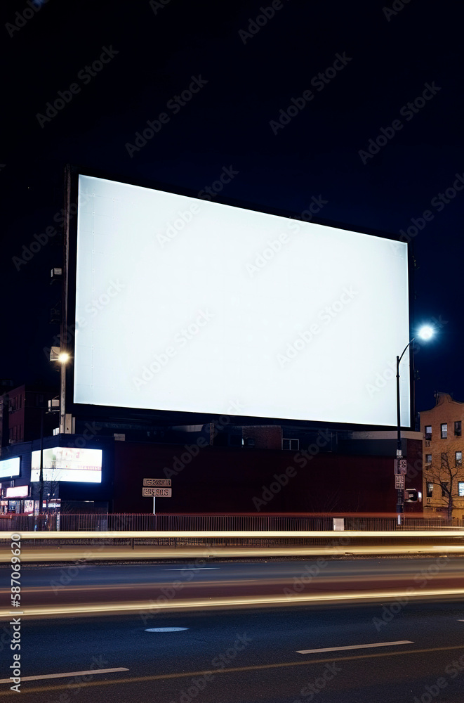 Generative AI illustration of big billboard in the city announcing advertising