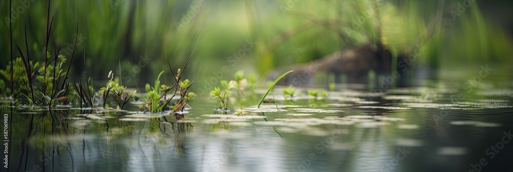 blurred image of natural background from water and plants, generative ai blurred image of natural background from water and plants, generative ai