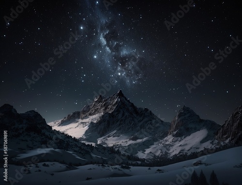 Verschneite Berge bei Nacht mit Sternen
