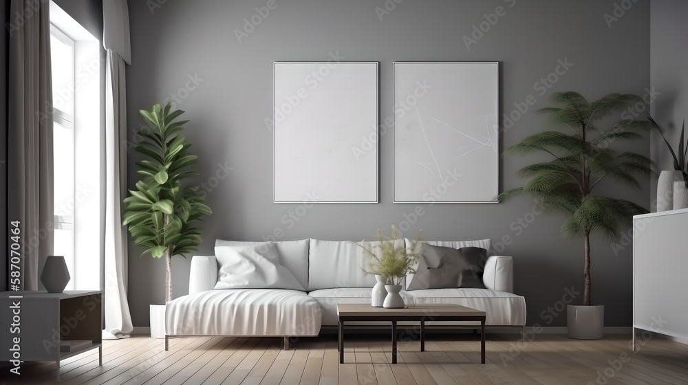 Canvas mockup modern living room generative art Canvas mockup modern living room generative art