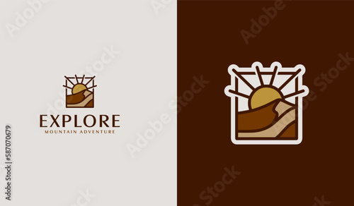 Mountain travel emblems. Camping outdoor adventure emblems  badges and logo patches. Mountain tourism  hiking. Universal creative premium symbol. Vector illustration