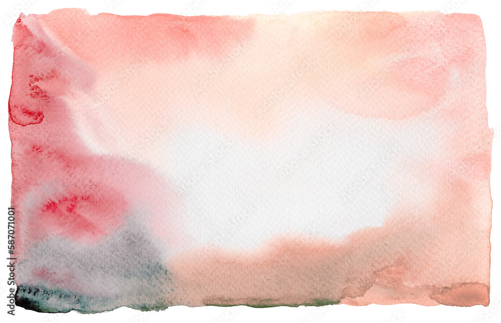 Fototapeta premium Pink beige abstract watercolor painting blots stain texture frame background.