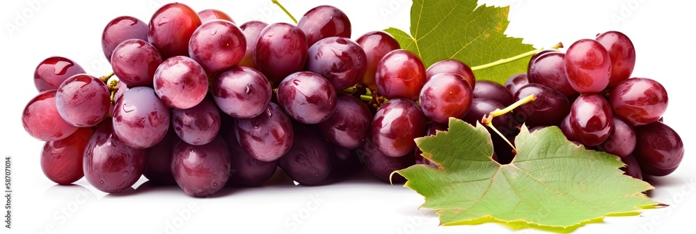 red grapes on a branch with leaves isolated on a white background, generative ai red grapes on a branch with leaves isolated on a white background, generative ai