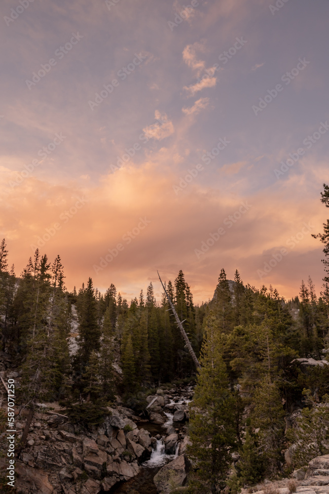 Sunset over the Glen Aulin Campground in Yosemite