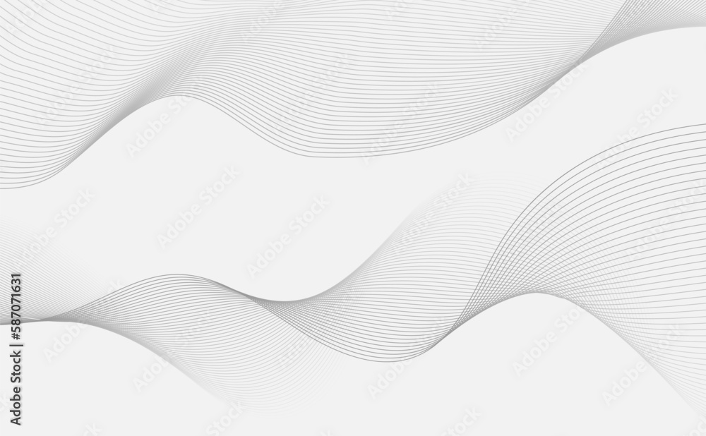 Grey background with wavy lines. Grey wave lines background with space for text. Dynamic waves. Vector illustration