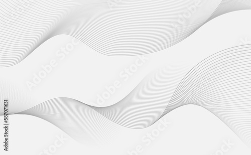 Grey background with wavy lines. Grey wave lines background with space for text. Dynamic waves. Vector illustration