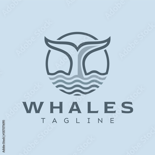 Minimalist whale fin line logo design
