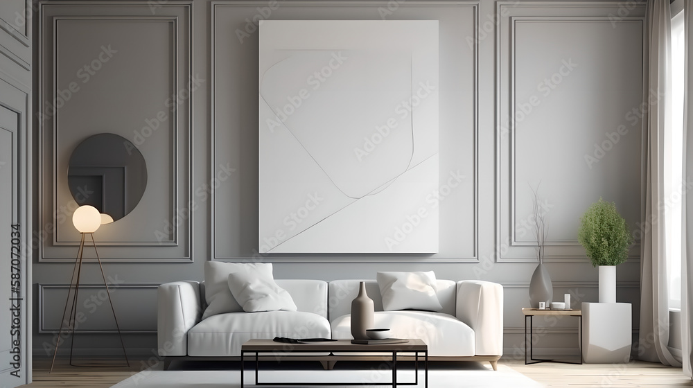 Canvas mockup modern living room generative art Canvas mockup modern living room generative art