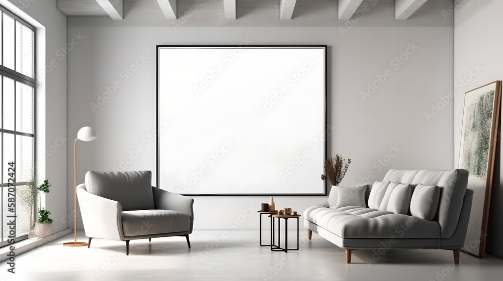 Canvas mockup modern living room generative art Canvas mockup modern living room generative art