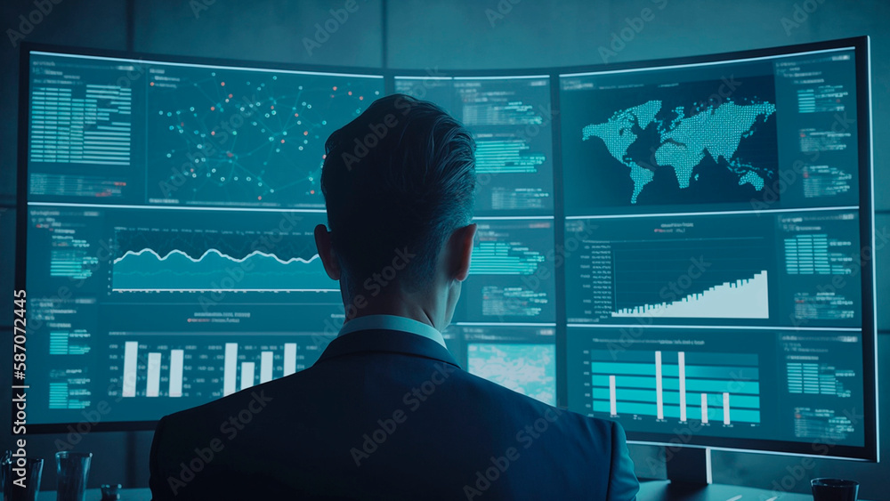 Business finance data analysis chart, Consultant using virtual screen, Financial management technology, Generative Ai. Business finance data analysis chart, Consultant using virtual screen, Financial management technology, Generative Ai.
