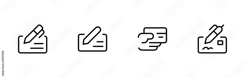 Bank cheque, check payment line icon set, design with Editable Stroke. Line, Solid, Flat Line, thin style and Suitable for Web Page, Mobile App, UI, UX design. Bank cheque, check payment line icon set, design with Editable Stroke. Line, Solid, Flat Line, thin style and Suitable for Web Page, Mobile App, UI, UX design.