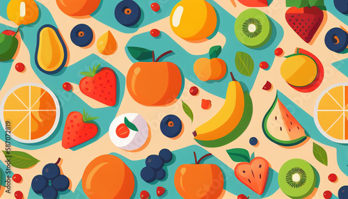 summer seamless pattern with fruit and vegetables