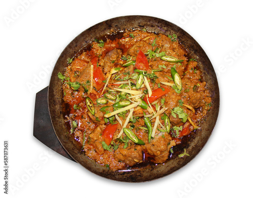 Chicken Karahi or Kadai with White Background, Delicious and Spicy Asian Food.