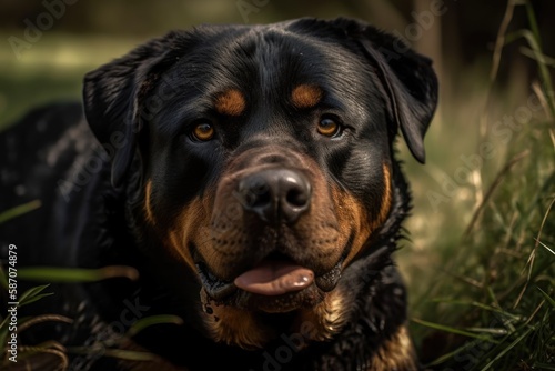 Portrait of a Rottweiler dog. Generative AI