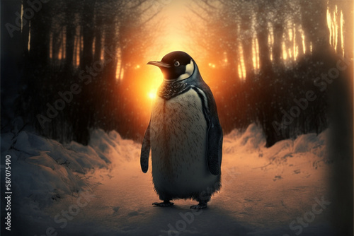A monster penguin looking at the camera. Portrait of an ugly penguin monster. Generative AI illustration