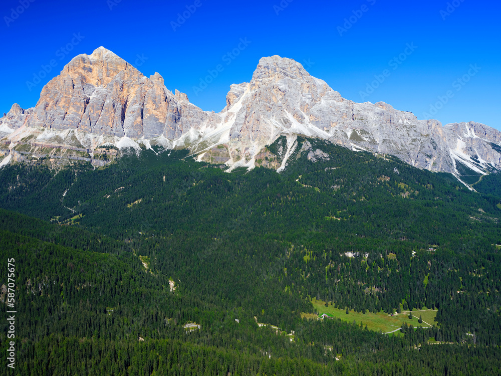 The Tofane Group in the Dolomites, Italy, Europe. Italian alpine landscape in the Dolomites.