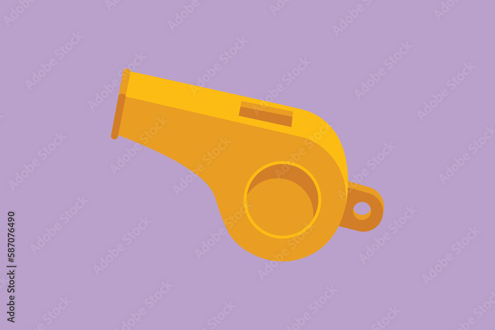 Cartoon flat style drawing referee whistle logo, icon, label, symbol. Coach gym whistle. Sports sign play game, competition. Coach or trainer equipment for judgment. Graphic design vector illustration Cartoon flat style drawing referee whistle logo, icon, label, symbol. Coach gym whistle. Sports sign play game, competition. Coach or trainer equipment for judgment. Graphic design vector illustration