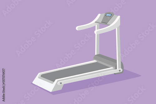 Cartoon flat style drawing professional treadmill with incline. Sports fitness exercise equipment. Running treadmill for workout. Treadmill machine icon logo symbol. Graphic design vector illustration