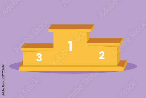 Character flat drawing of podium winner with number logo, icon, symbol. Pedestal or platform for champions. Stage for awards ceremony event, competition, tournament. Cartoon design vector illustration