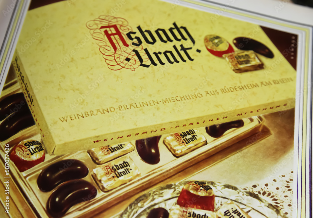 Viersen, Germany March 9. 2023 Closeup of german Asbach Uralt