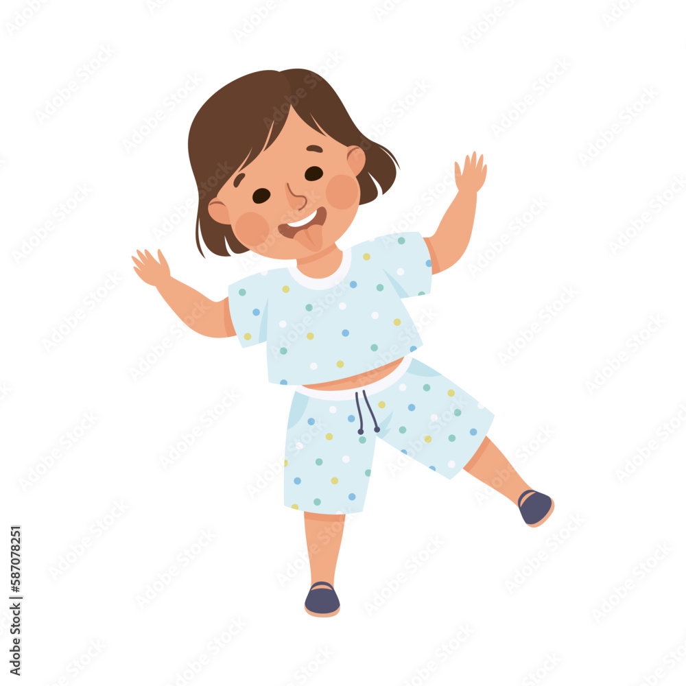 Cute little girl sticking out her tongue and teasing. Funny brown haired girl dressed t-shirt and shorts fooling around cartoon vector illustration Cute little girl sticking out her tongue and teasing. Funny brown haired girl dressed t-shirt and shorts fooling around cartoon vector illustration
