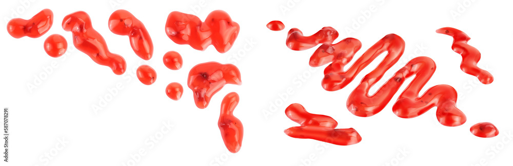 Red strawberry jam isolated on white background with full depth of field, Top view with copy space for your text. Flat lay. Flat lay Red strawberry jam isolated on white background with full depth of field, Top view with copy space for your text. Flat lay. Flat lay
