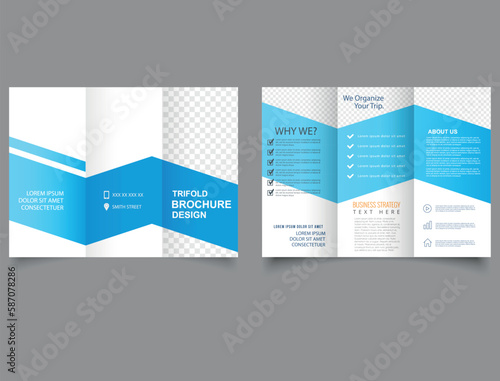 Corporate brochure, trifold template design Business flyer template with text.