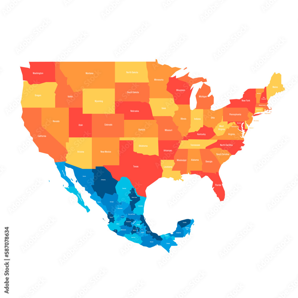 United States and Mexico political map of administrative divisions ...