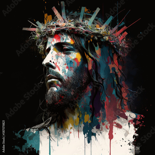 Jesus Christ en portrait couleurs - IA générative 