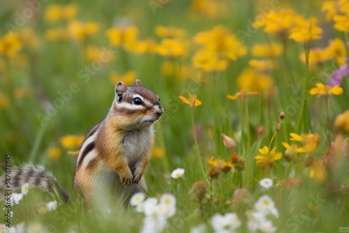 Chipmunk in the grass created with ai technology