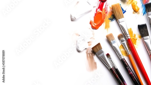 brushes and paints background with copy space 