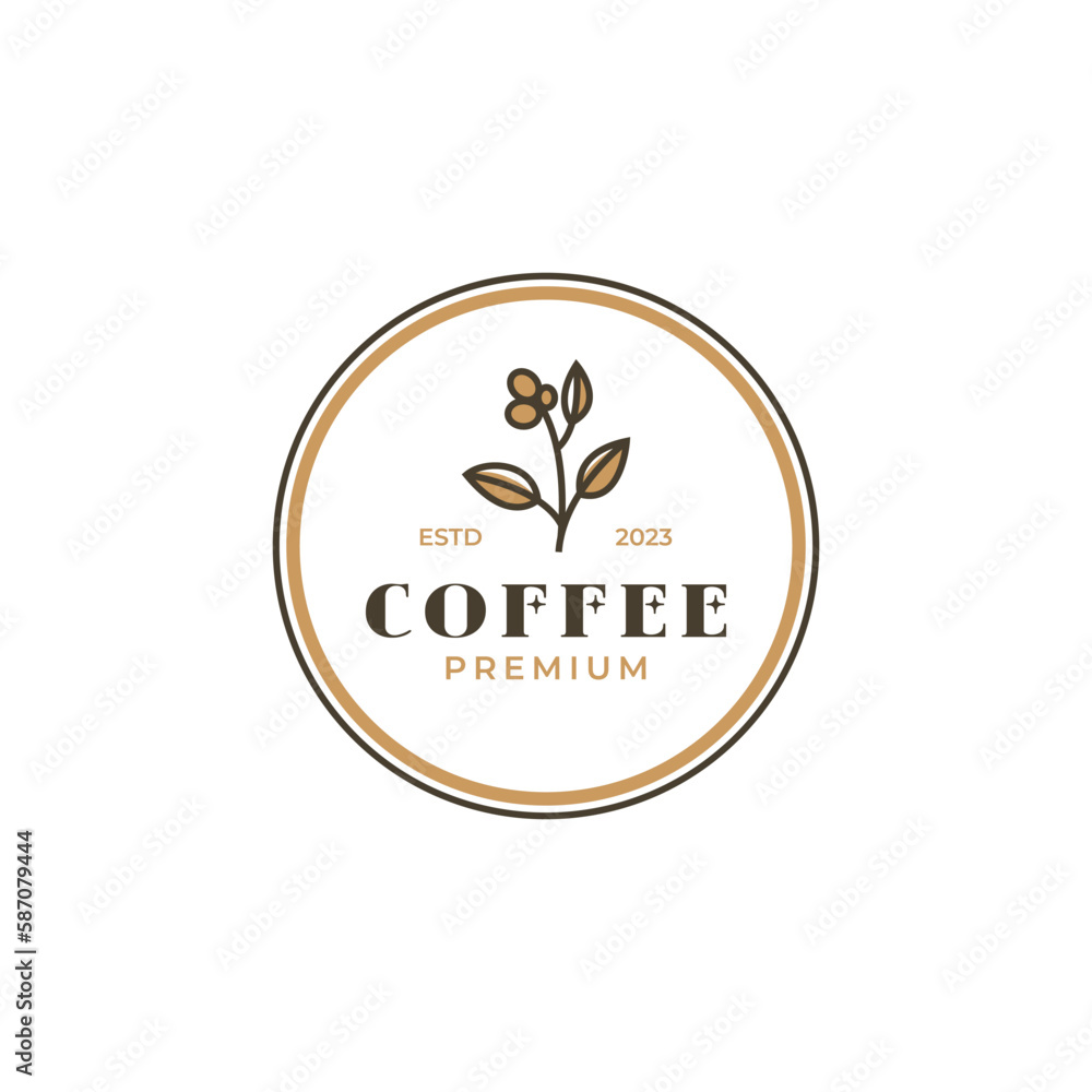 Vector coffee bean with leaf for natural cafe concept logo design illustration idea