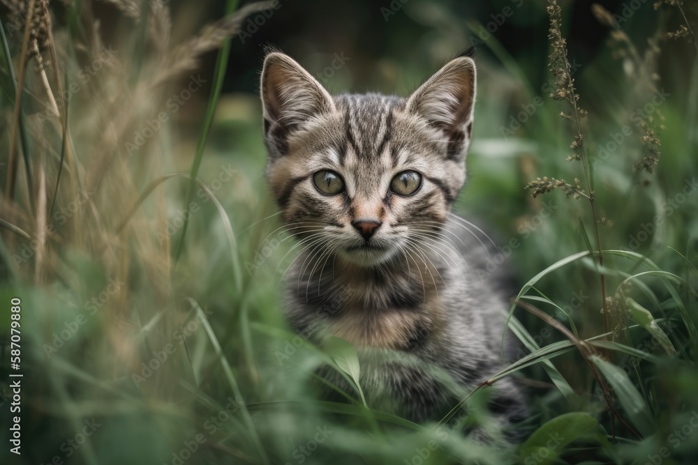 Cute kitty on a field of grass. Generative AI Cute kitty on a field of grass. Generative AI