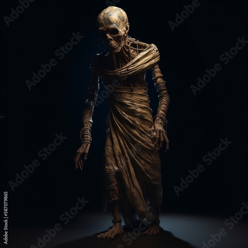 Obraz na plátne person in a dress on a black background egyptian mummy walking in dark