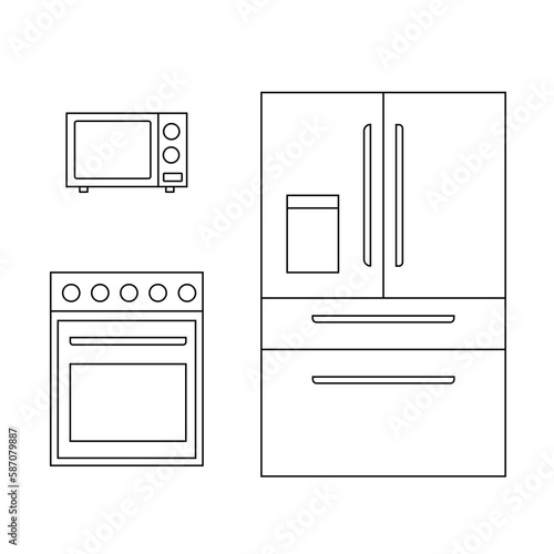 Stylish drawing of a set of vector kitchen appliances for printing, design and advertising