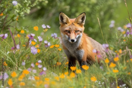 Red fox on meadow created with ai technology