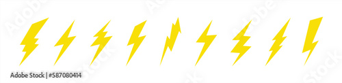 Set lightning bolt. Thunderbolt flat style. Vector illustration.
