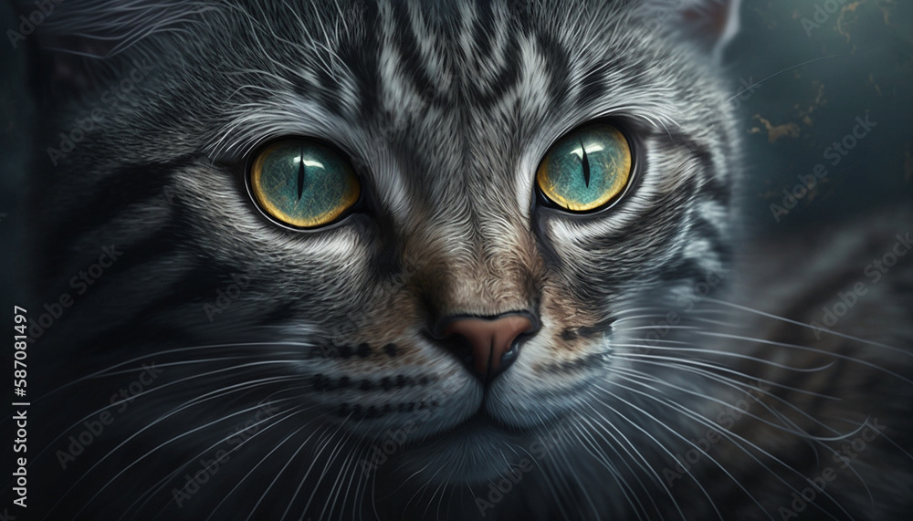 gray tabby cat, gray eyes, mysticism. Generative AI, gray tabby cat, gray eyes, mysticism. Generative AI,