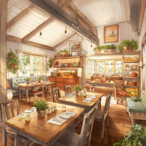 Farm to table restaurant café. Ai generative illustration © Covers and Canvases