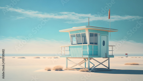 Lifeguard booth on the beach. Generative AI illustration