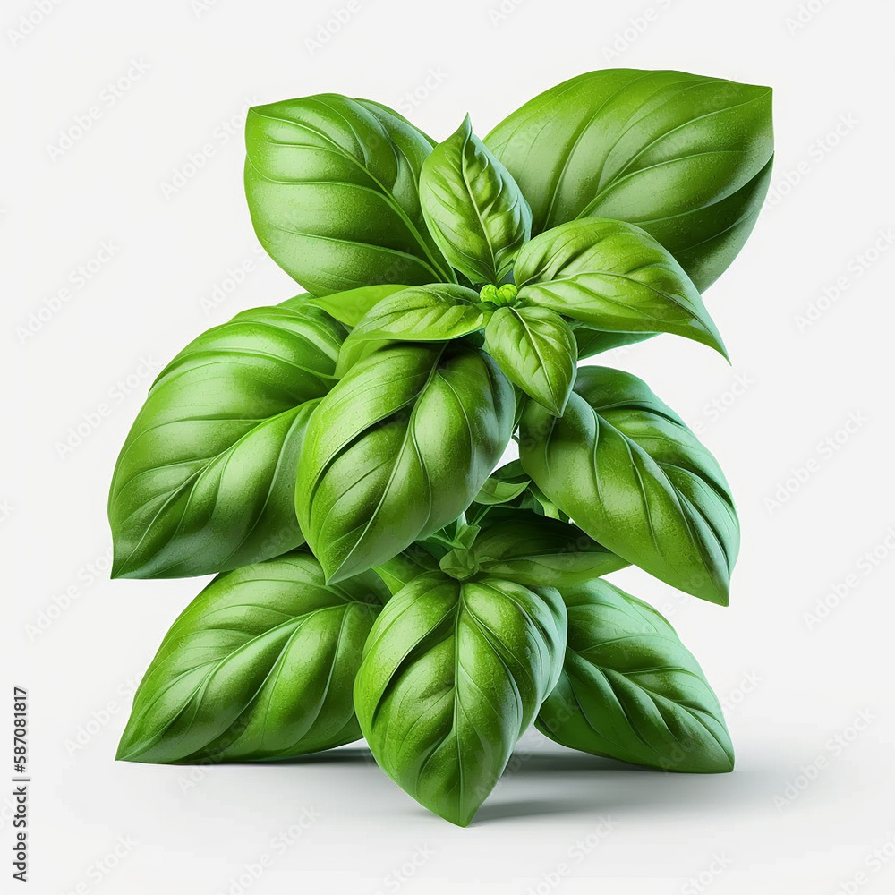 Branch and leaves of basil plant isolate on white background. Generative AI, Branch and leaves of basil plant isolate on white background. Generative AI,