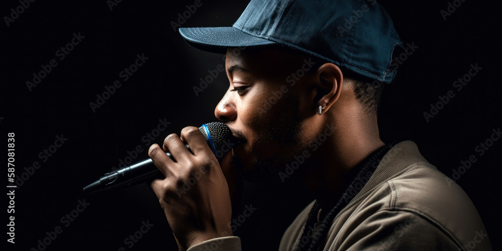 Beatboxing Virtuoso, beatboxer, expertly creating an array of rhythms and sounds with just their voice and a microphone (created with Generative AI) - obrazy, fototapety, plakaty 